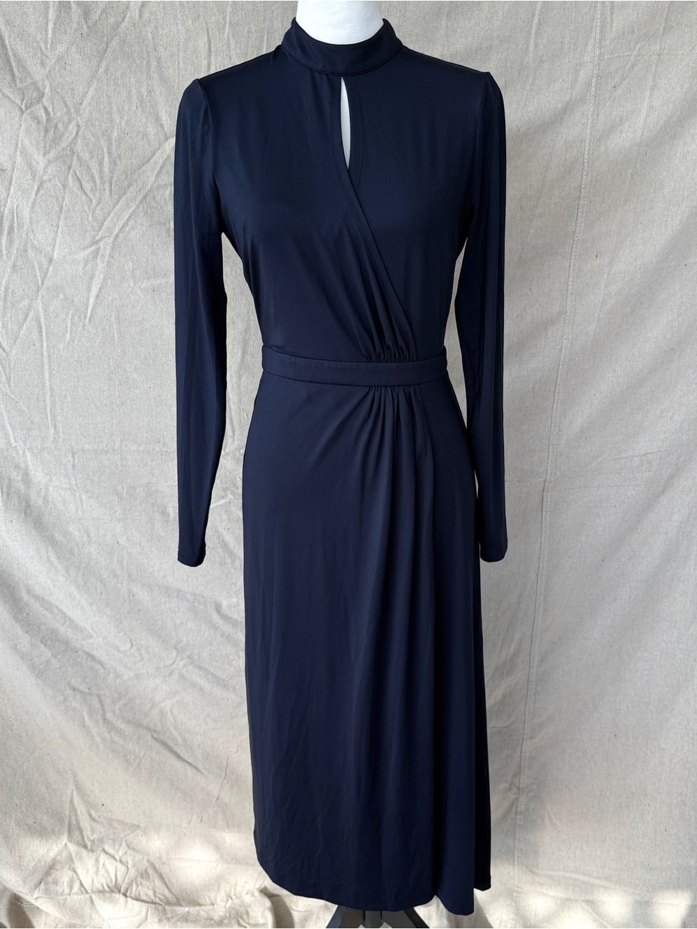 Ted Baker Size 1 Navy Mock Neck Long Sleeve Midi Dress